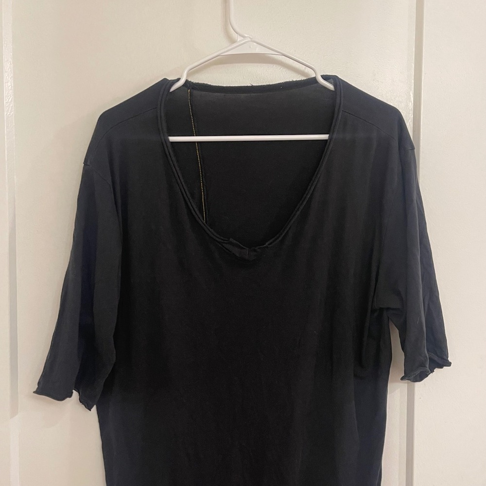 One Golden Thread Black V Neck Tunic Unisex Shirt Modern Minimalist Luxury